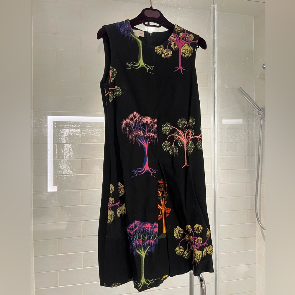 Stella McCartney Black Dress with Vibrant Tree Motifs